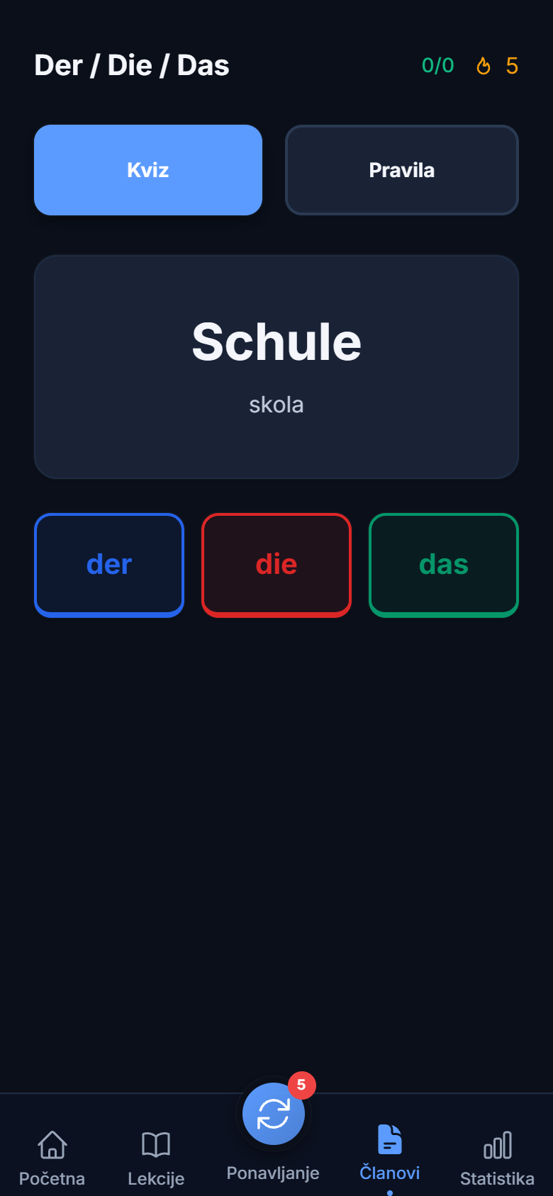 Der/Die/Das Artikel-Trainer